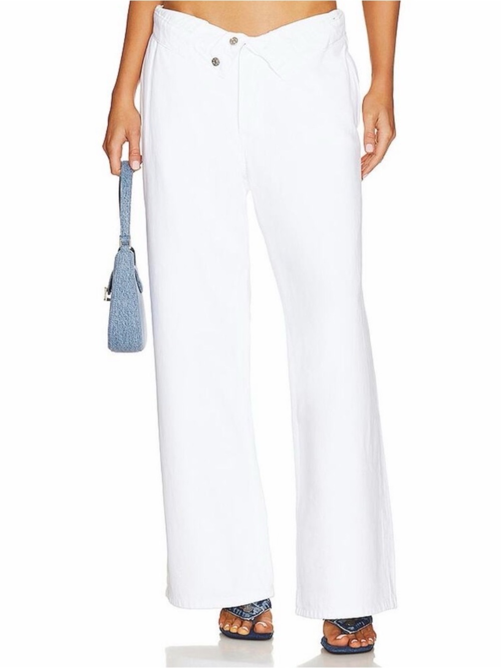 EB Denim White Sexy Low Rise Foldover Wide Leg Jeans 27 Y2K Style